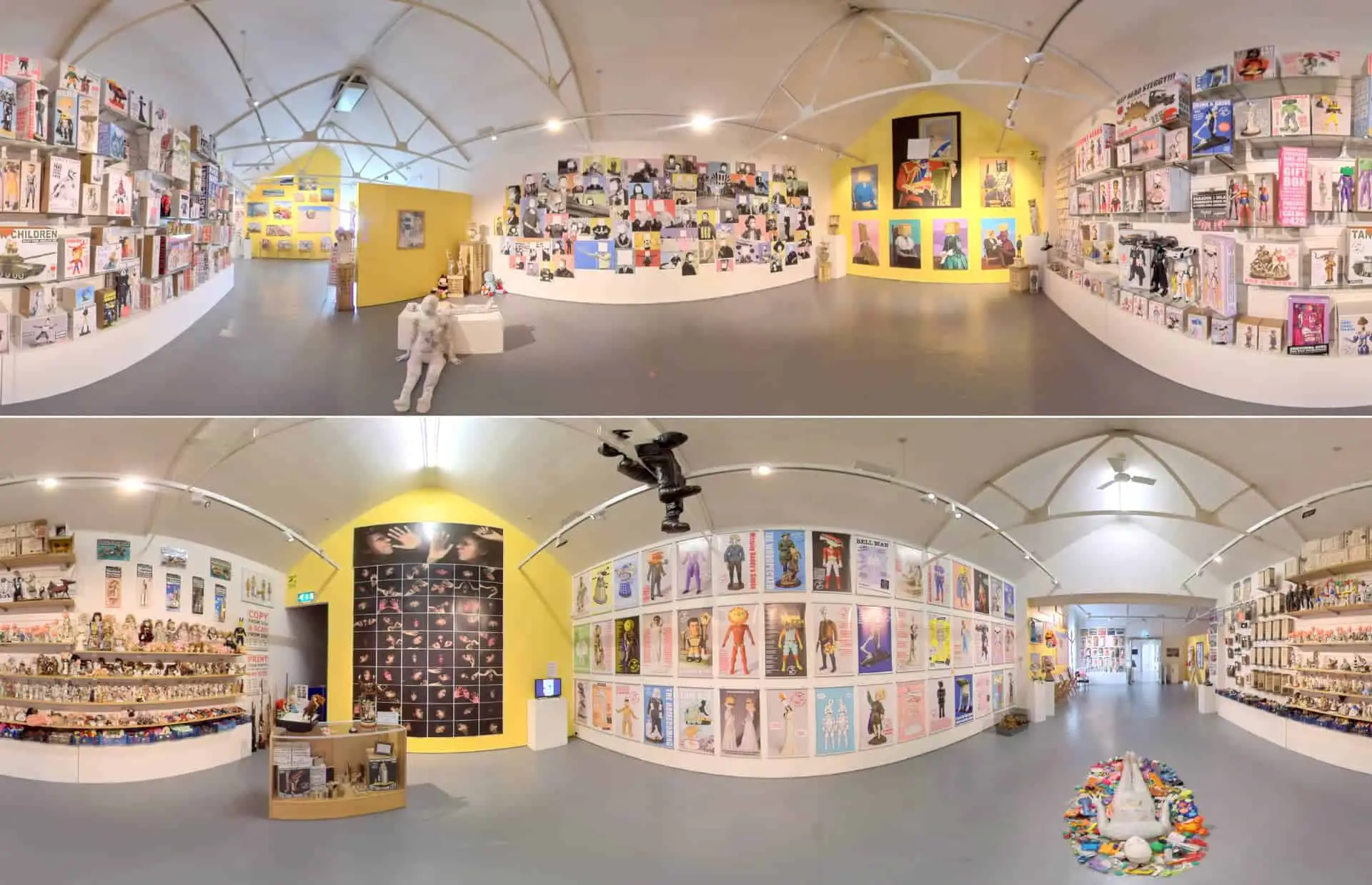Montage of 360 photo of Messing with Heads exhibition at Quay Arts - Shot by Meeja