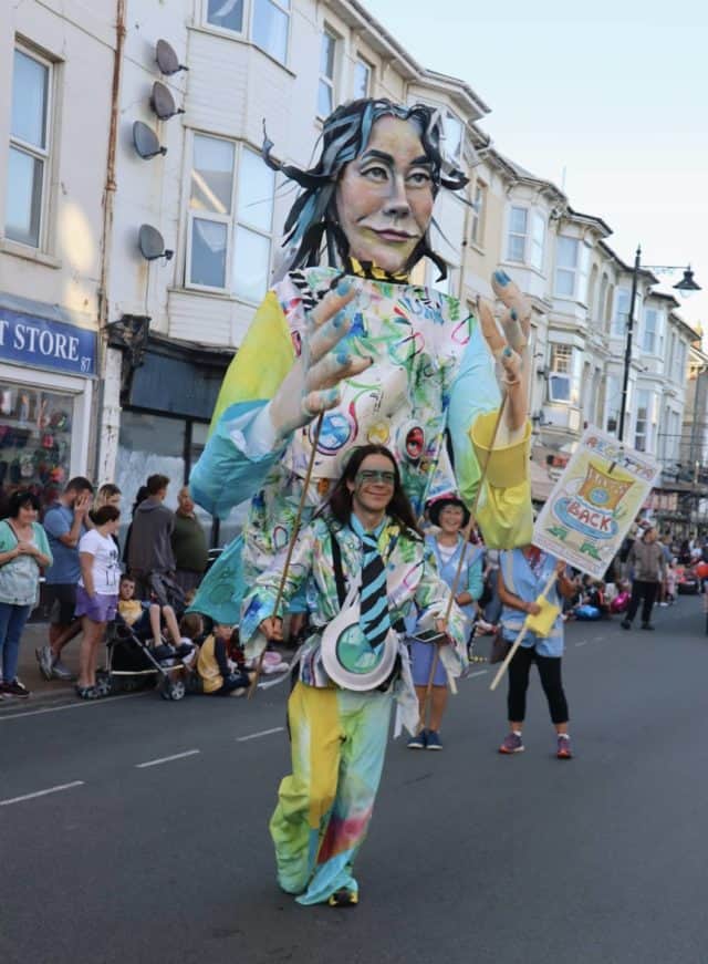 Sandown fashion graduate Joel Lines with his giant puppet