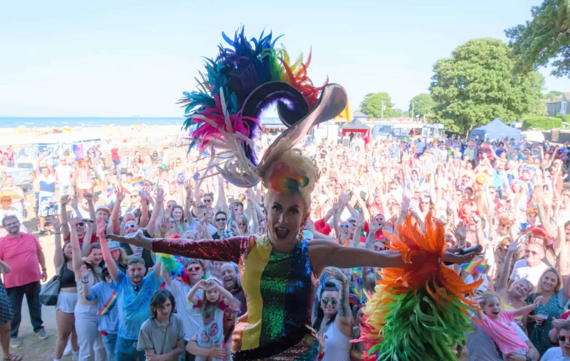 Drag Queen Cherry Liquor on stage at Isle of Wight Pride 2022