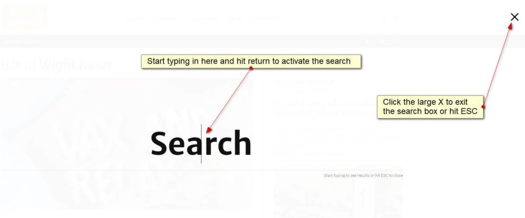 Instructions on how to use the search facility