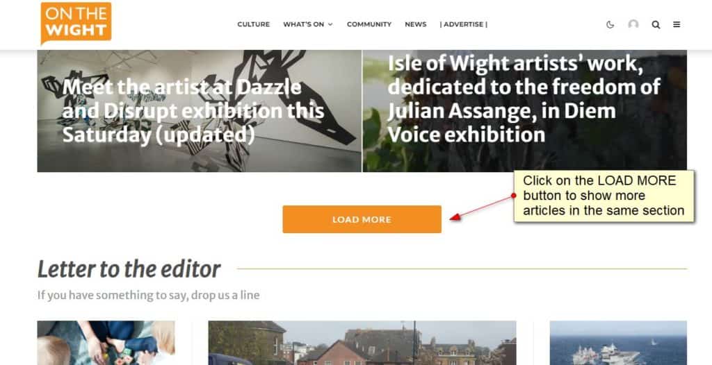 Instructions on how to load more articles