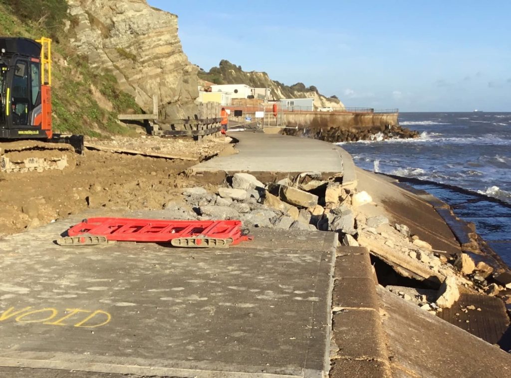 Collapsed section of seawall