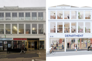 Elizabeth Packs building before and a render of after