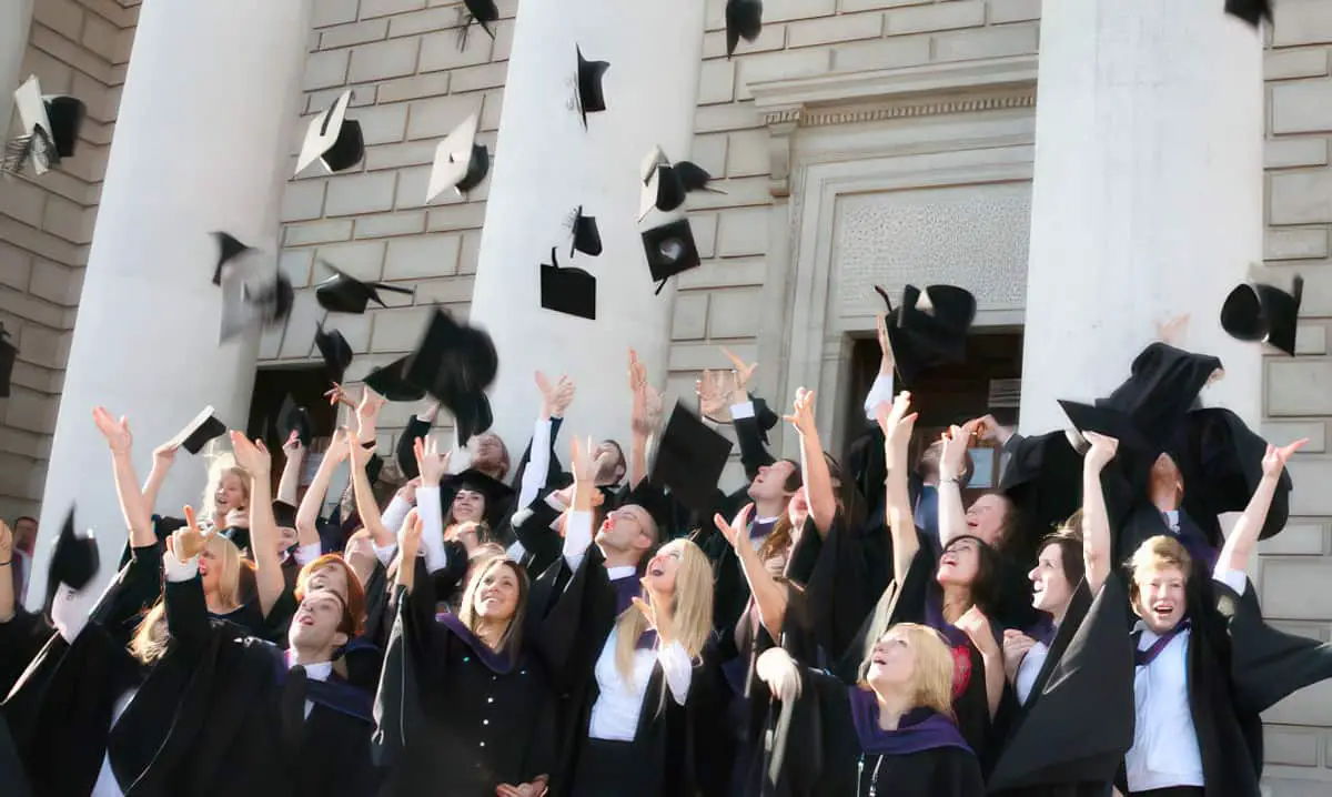 Uni graduates throwing their mortar boards in the air