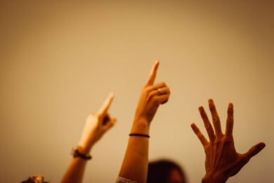 Hands in the air with empty background