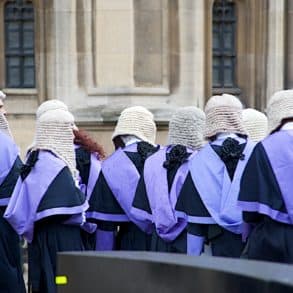 Judges lined up outside court