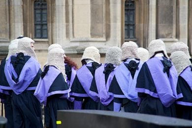 Judges lined up outside court