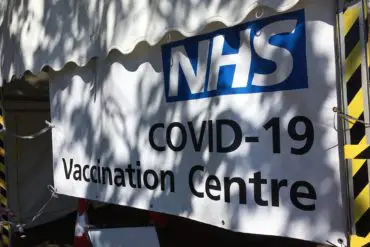 Entrance to Covid-19 vaccination centre at Riverside Centre, Newport