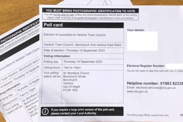 Polling cards for Ventnor by-election