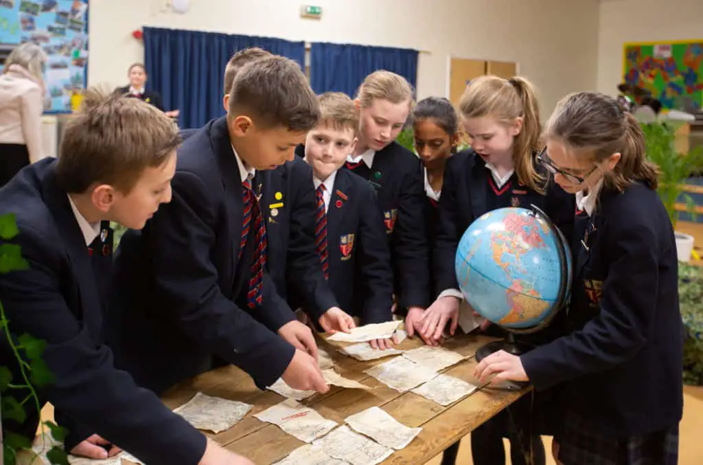 Geography pupils working as a team