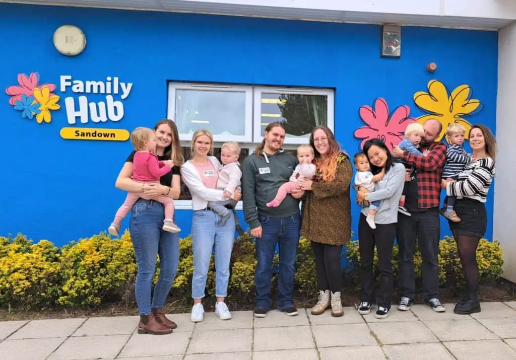 Parents and babies outside Sandown Family Hub