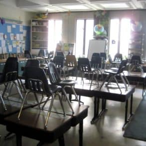 School chairs on desk