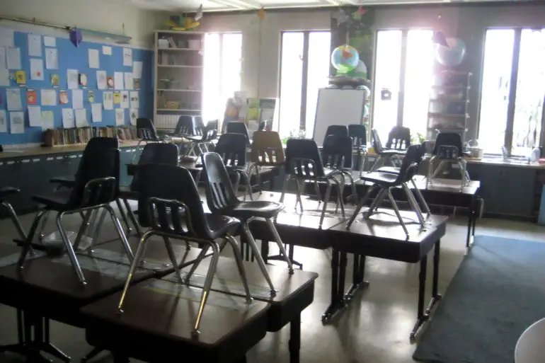 School chairs on desk