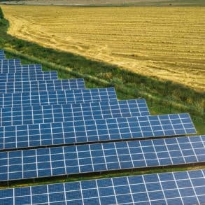 Computer generated image of solar farm at Sunny Oaks