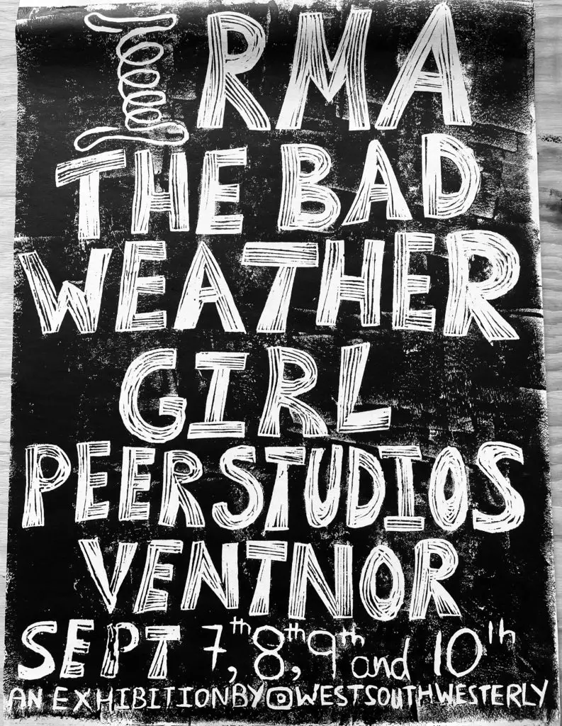Irma: The Bad Weather Girl  exhibition poster by Wendy Welsford