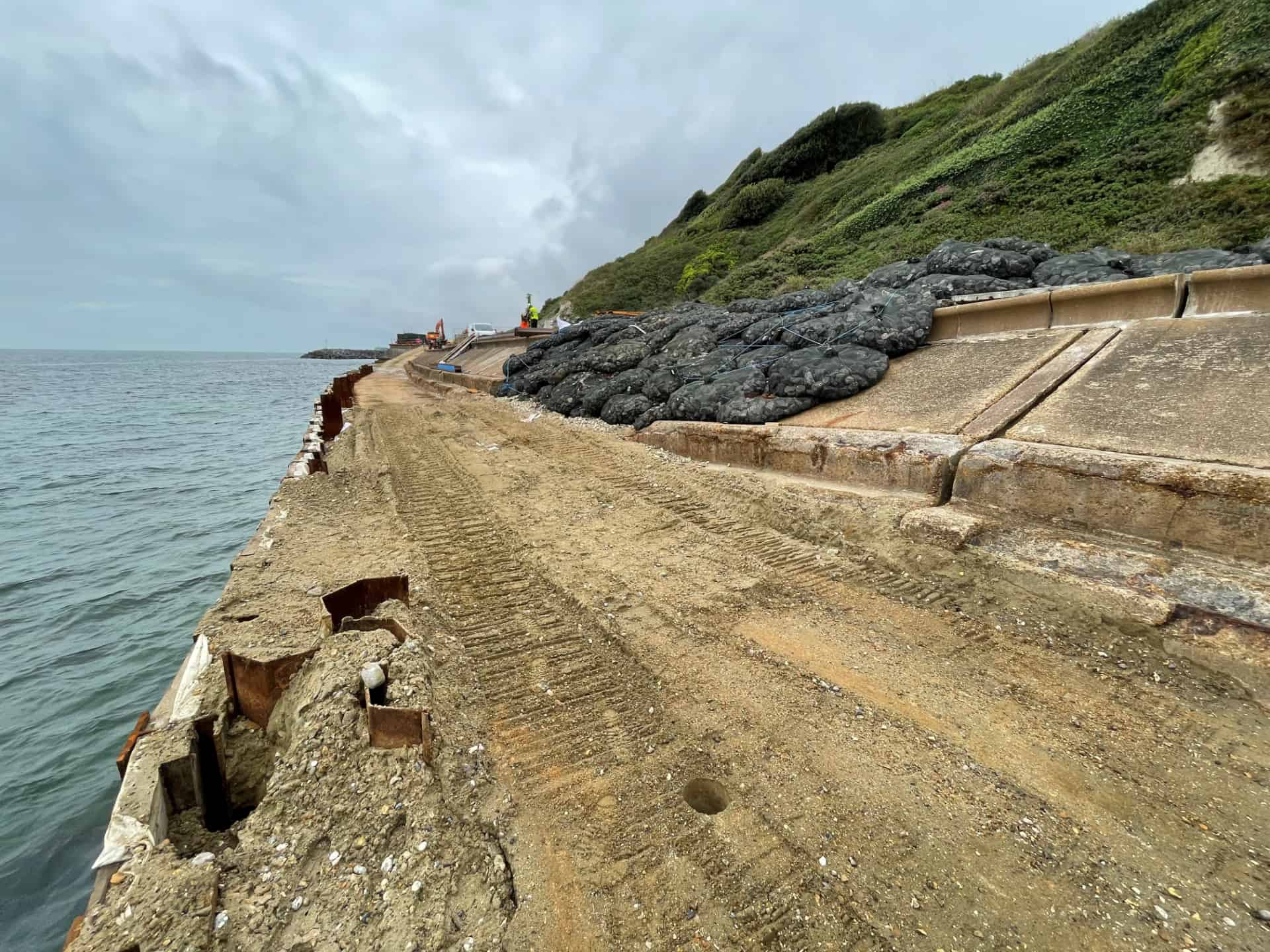 King piling on the Ventnor eastern esplanade seawall