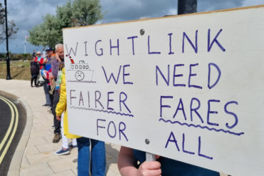 wightlink users group protesting by the pier