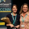 Jennifer Rayner with the Chief Executive of Bowel Cancer UK, Genevieve Edwards who presented the awards