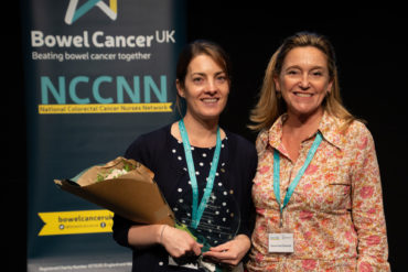 Jennifer Rayner with the Chief Executive of Bowel Cancer UK, Genevieve Edwards who presented the awards
