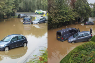 Cars abandoned in Sylvan Drive due to flooding