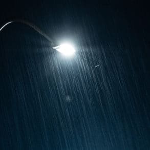 Night time rain street lamp