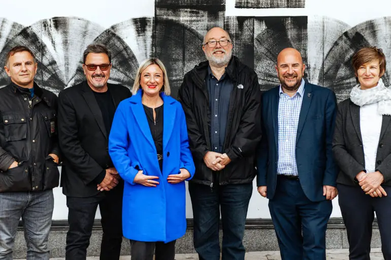 James Ralls (Victorious Festival), Tim Rusby (Chair Portsmouth Creates), Gemma Nicols (CEO Portsmouth Creates), Phil Gibby (ACE), Steve Pitts (leader Portsmouth City Council) and Sarah Duckering (University of Portsmouth) © Joe Watson