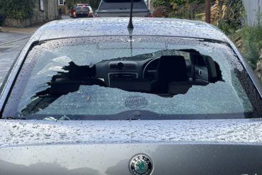 Cars in Niton with smashed windscreens