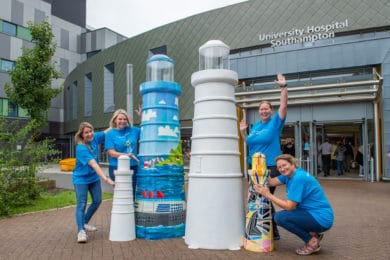 Tall Lighthouse designed by Jess Perrin and small lighthouse designed by Kezia Hoffman