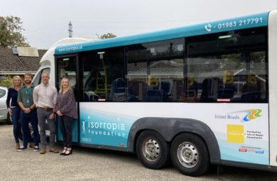 minibus Isorropia’s Vicki Haworth, Charlie Stevens and Charlie Bell, and Samantha O’Rourke, of the Isle of Wight Foundation