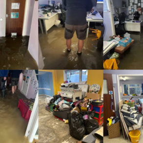 montage of flooding photos from tidal family support
