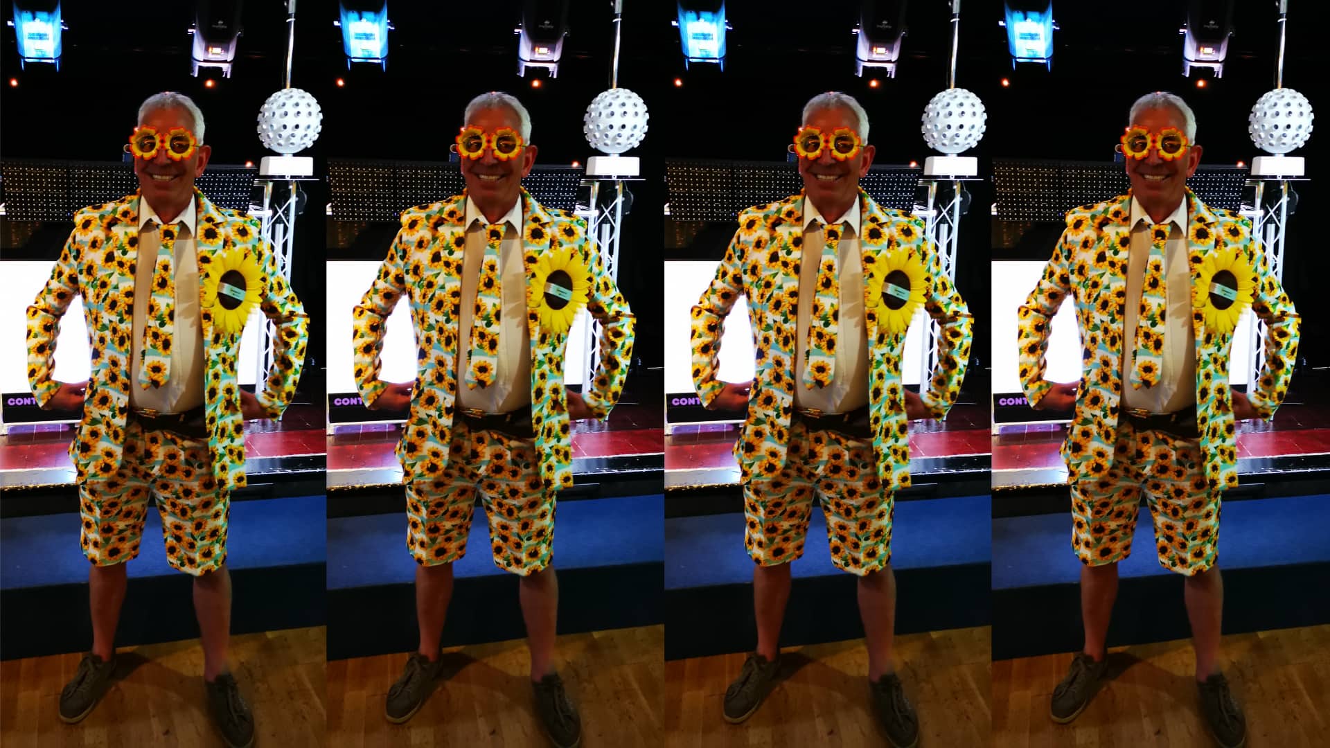 DJ Tony Martin in sunflower suit