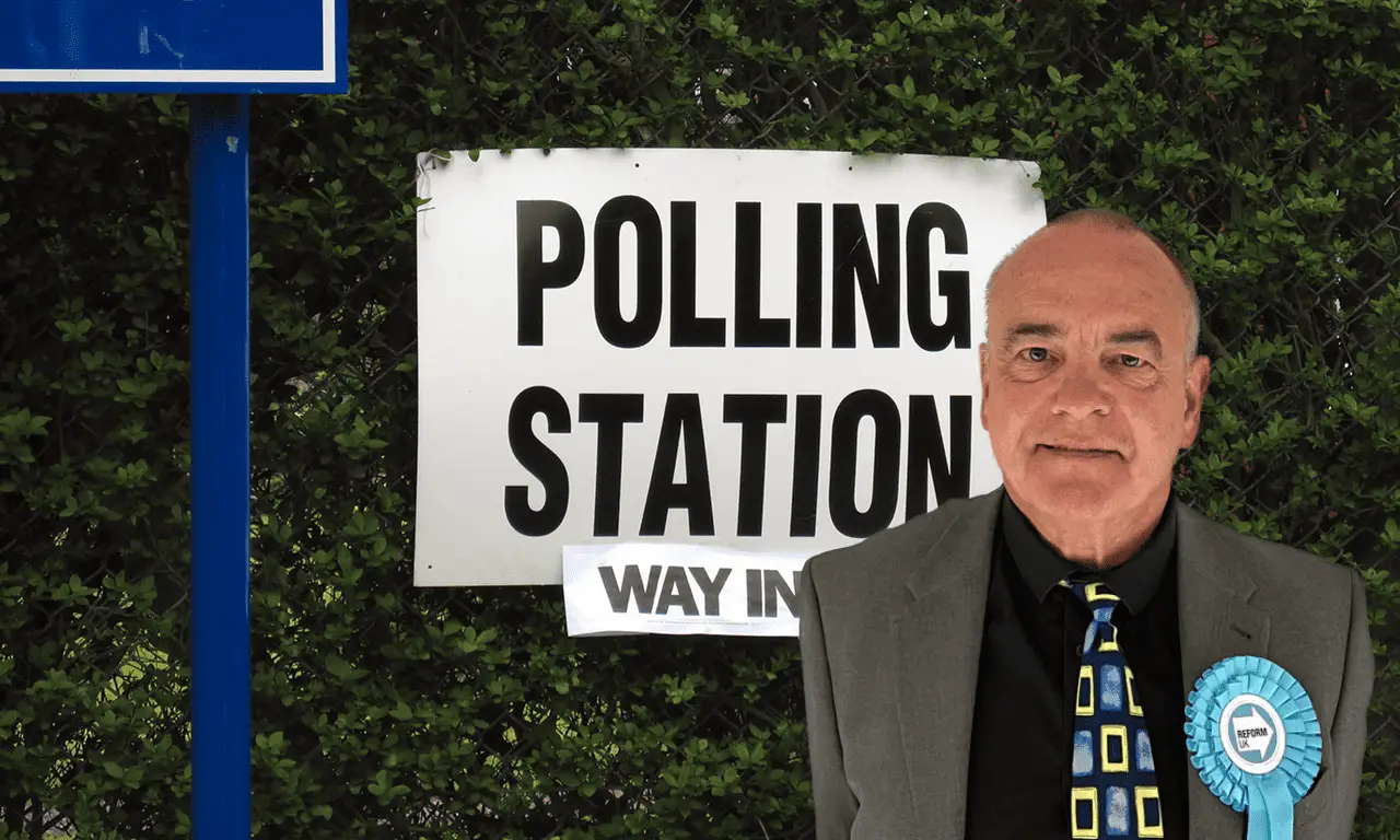 Polling station sign by paulspace with composite cut out of Ian Pickering Reform candidate for West