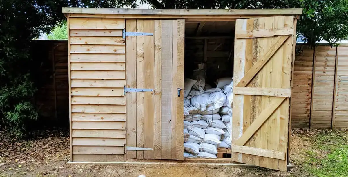 Sandbags in a shed