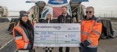 Deborah Layde presenting giant cheque to Hovertravel