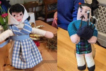 handmade maid a milking and knitted scottish piper