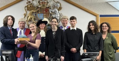 High Sheriff with judges and winning students at Mock Trials