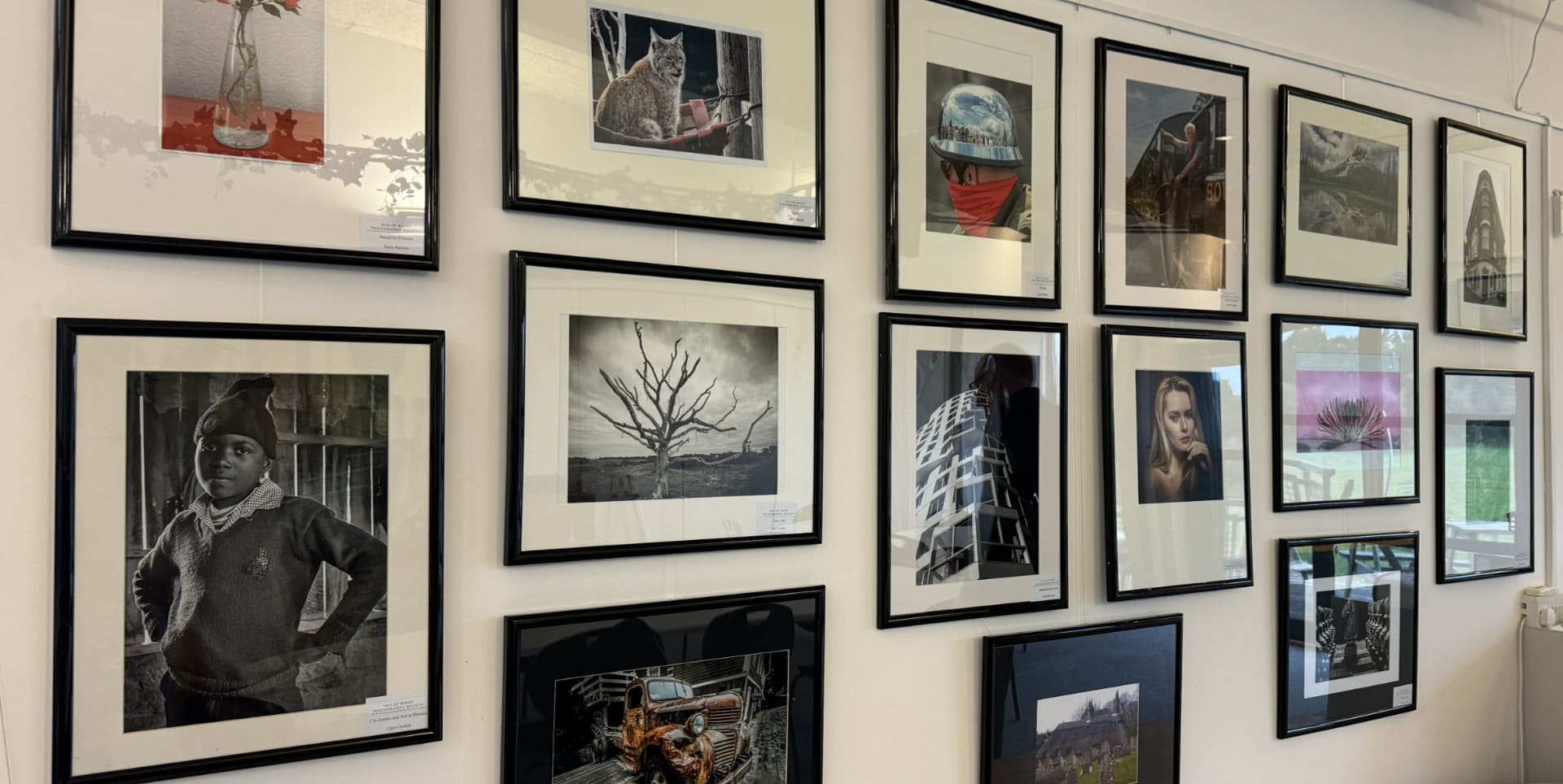 IW Photographic Society exhibition - showing framed photos on wall