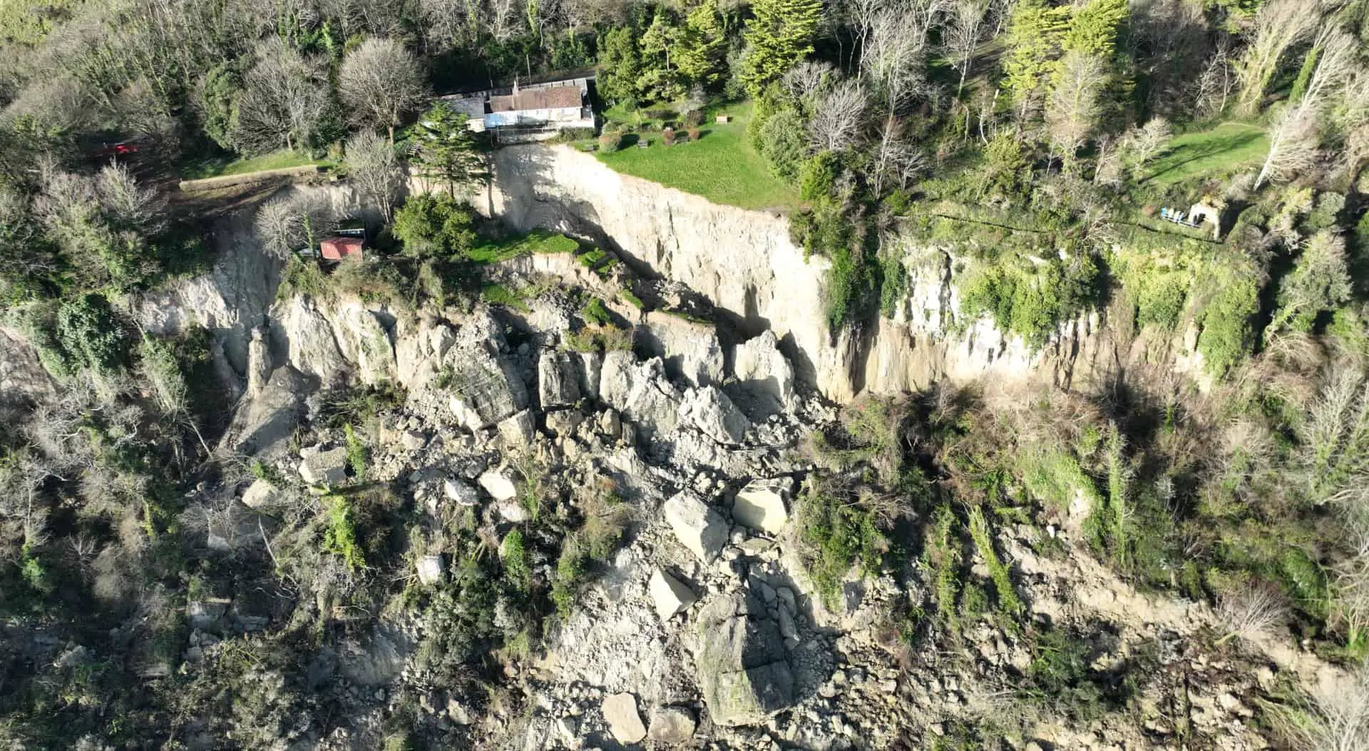 Aerial view of the Bonchurch landslide Dec 2023