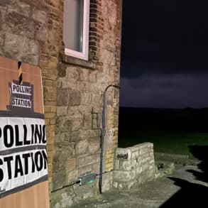 Polling station at night in Ventnor