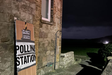 Polling station at night in Ventnor