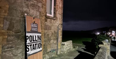 Polling station at night in Ventnor