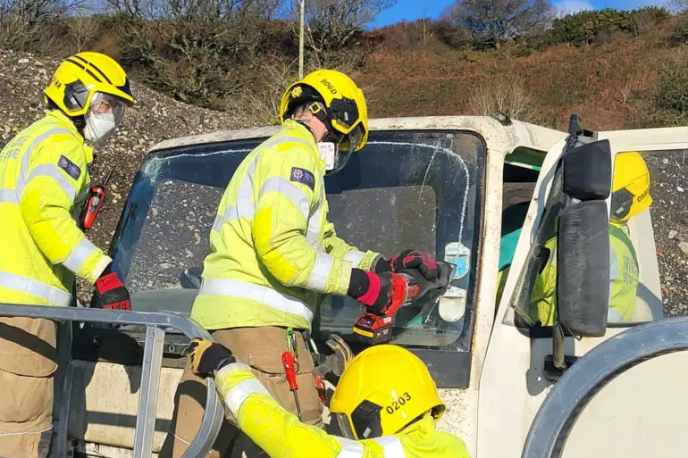 Fire crews vehicle extrication exercise at Wight Building Materials