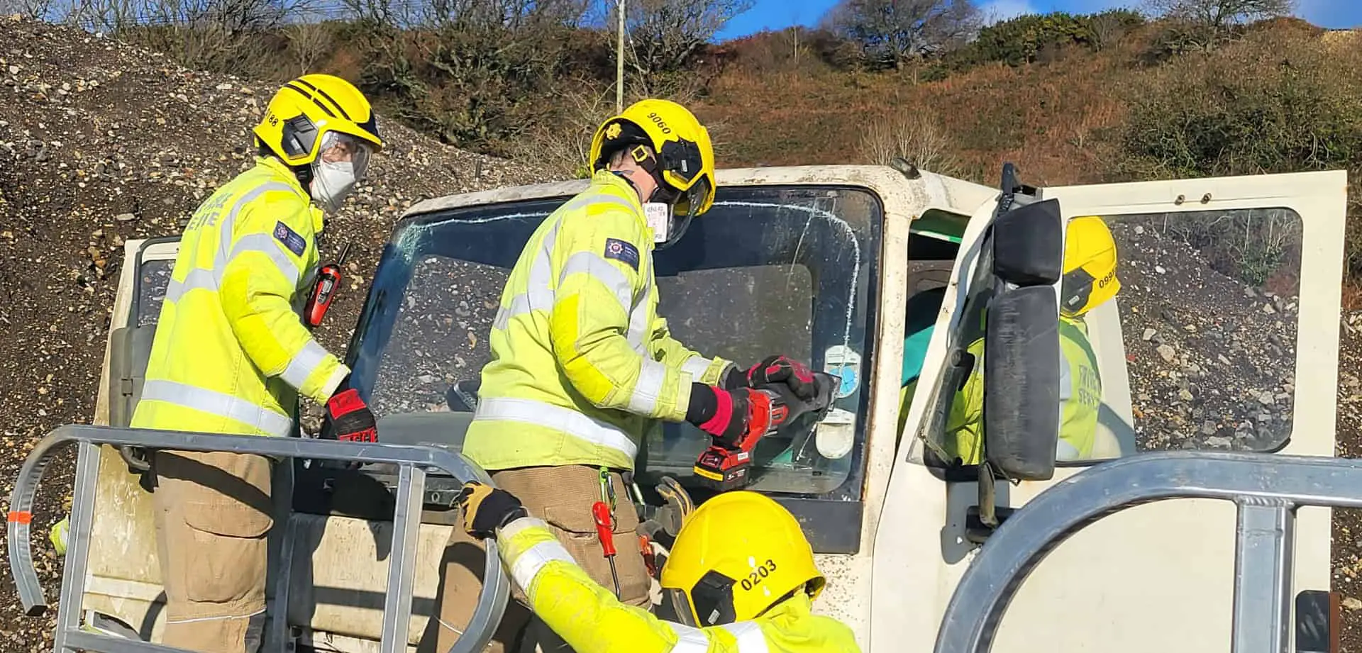 Fire crews vehicle extrication exercise at Wight Building Materials