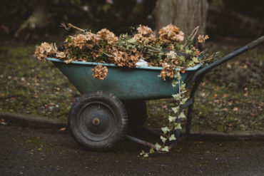 wheelbarrow filled with garden waste