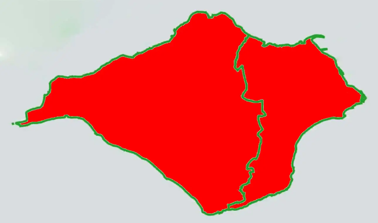 The two Isle of Wight constituencies marked on a map - filled in red for Labour Party takeover