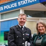 Donna Jones and Scott Chilton outside Cowes Police Station