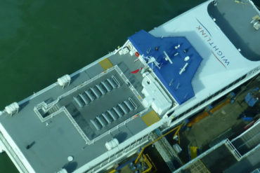 Aerial view of Fastcat berthed in Portsmouth