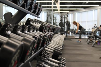 Line of weights in gym