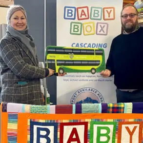 Marzena Turner from Baby Box, with Simon Moye, Southern Vectis operations manager