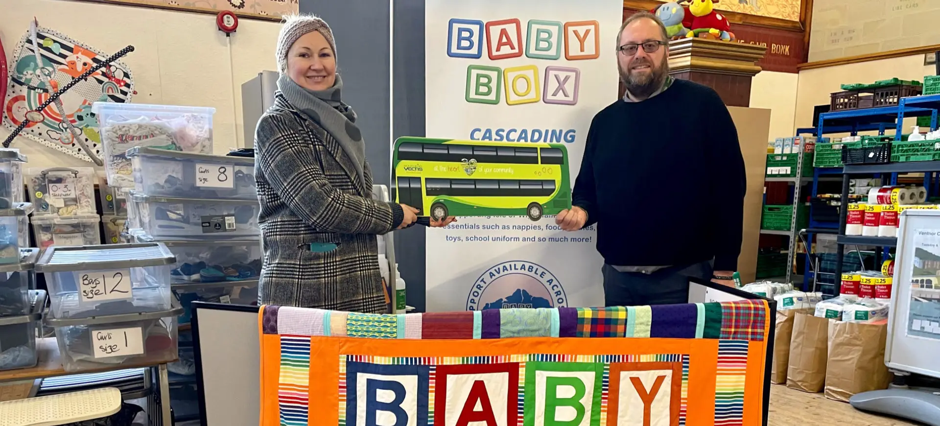 Marzena Turner from Baby Box, with Simon Moye, Southern Vectis operations manager